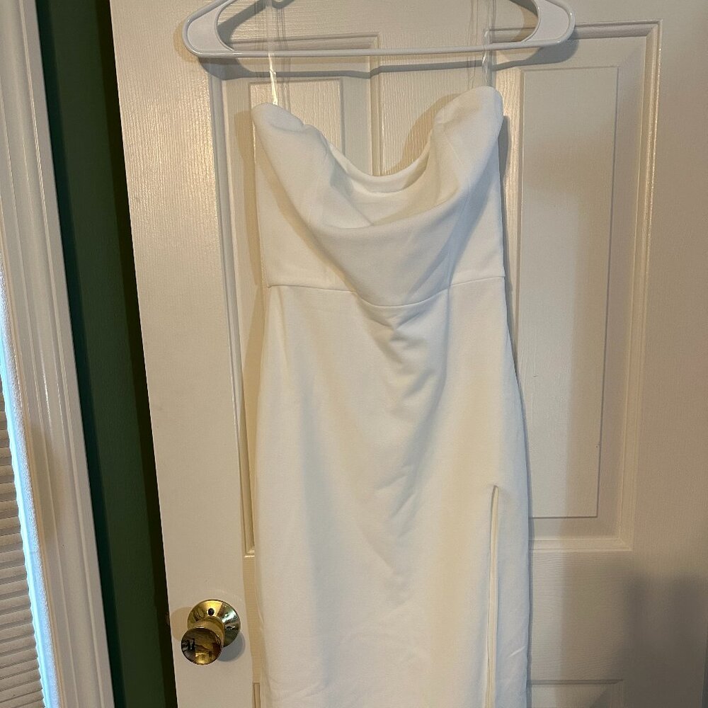 White Strapless Bodycon Midi Dress